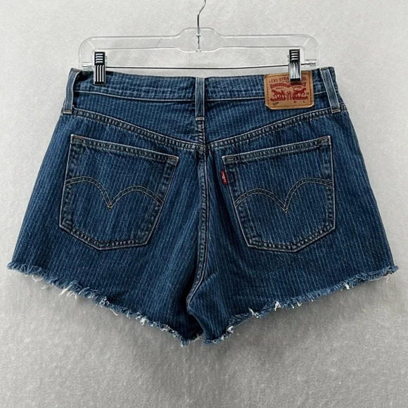 Levi's 501 Jean Shorts Womens Size 29 Striped Button Fly Frayed Hem Denim Blue - Picture 2 of 11